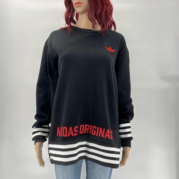 Adidas Originals Unisex Sweatshirt Small Black Stripes Embroidered Trefoil Logo - Picture 3 of 10